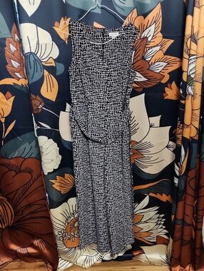 Calvin Klein Black and White Abstract Grid Maxi Dress